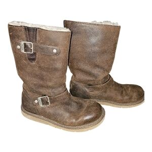 UGG Brown Suede Shearling-Lined Mid-Calf Buckle Boots